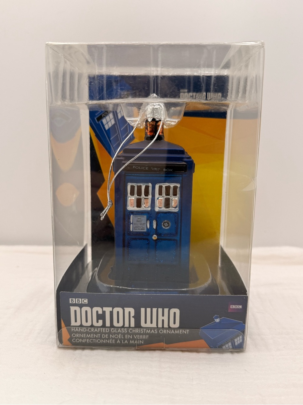 Doctor Who Tardis Hand-Crafted Glass Christmas Ornament-Kurt S. Adler NEW in BOX
